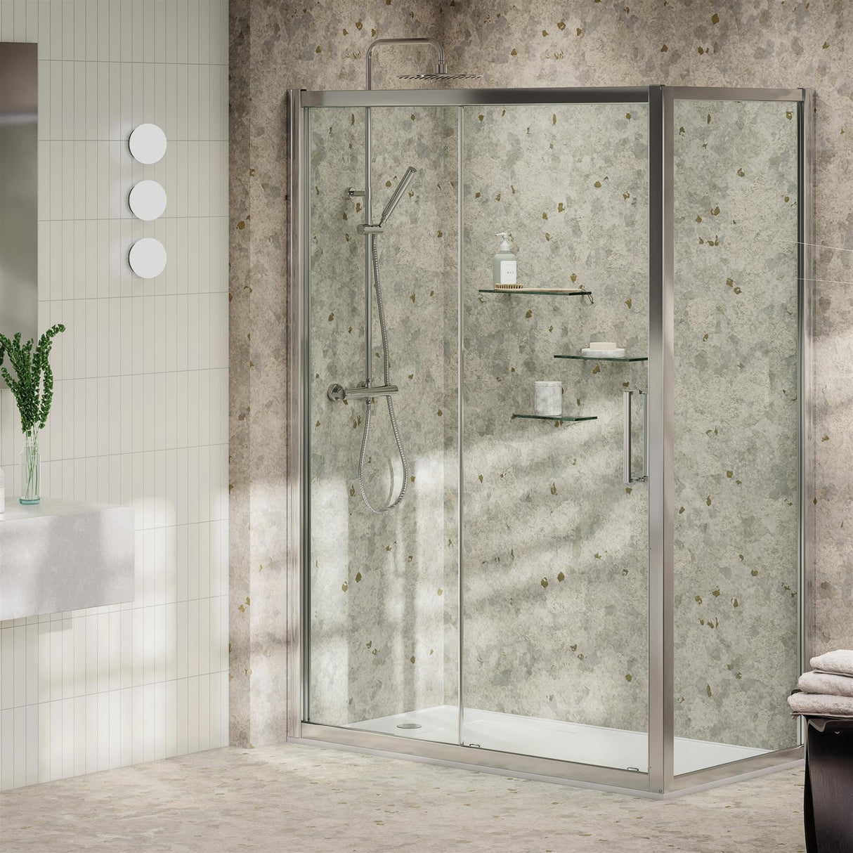 Aquarius Bathrooms Shower Door Silver / 900mm Aquarius Pluvia 6mm Shower Door Side Panel