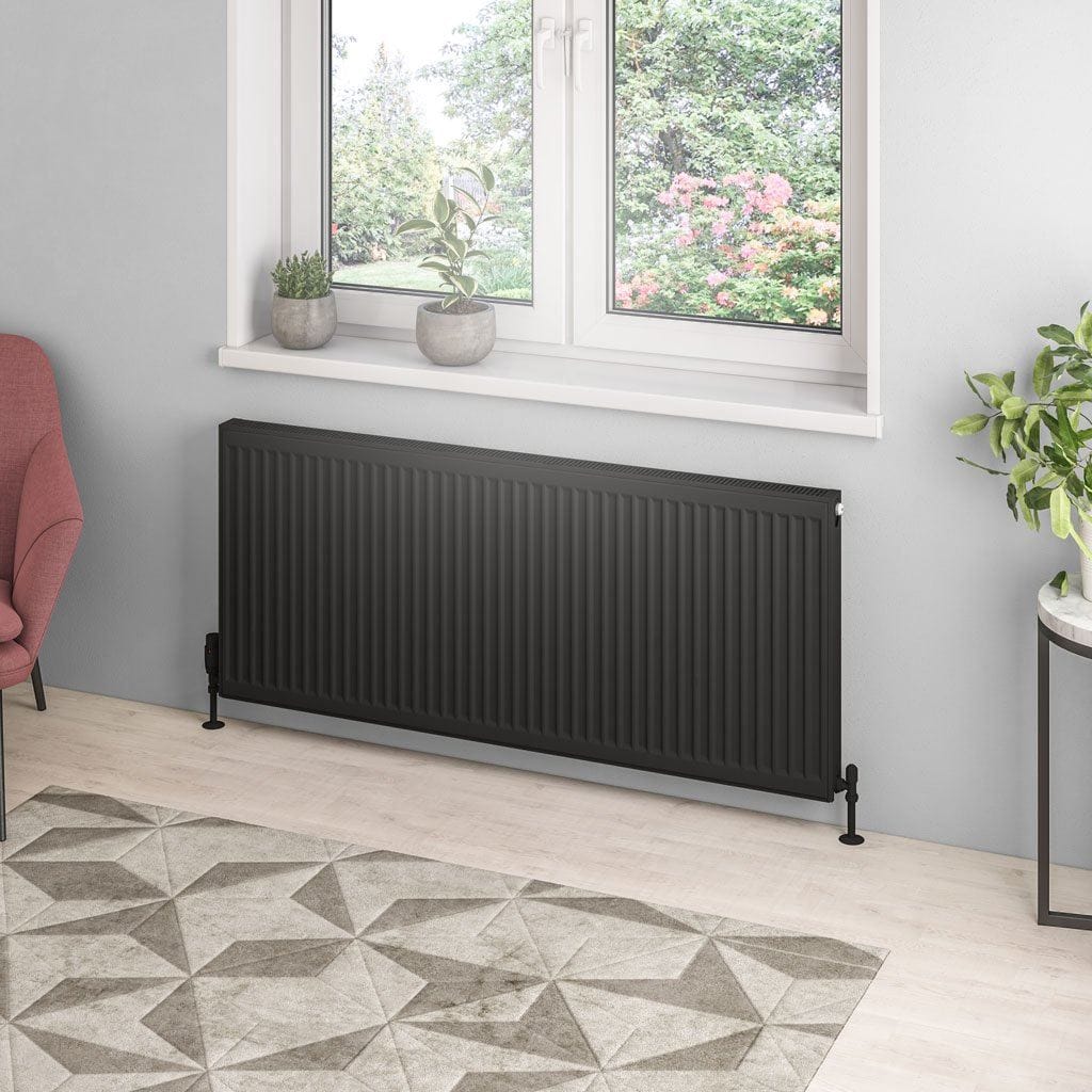 Aquarius Bathrooms Type 21 600 x 1400 Aquarius Type 21 Compact Panel Radiator In Matt Black