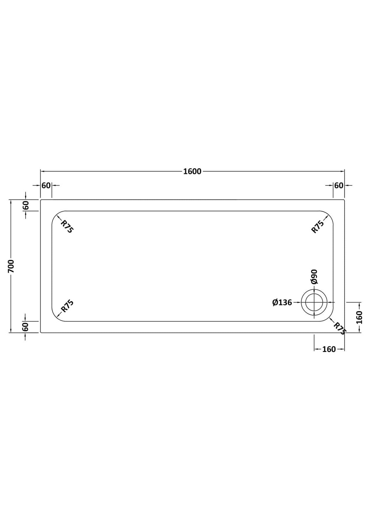 Aquarius Bathrooms Rectangle Shower Tray 1600x700mm Aquarius Urbano Rectangular 45mm Stone Resin Shower Tray in Slate Grey
