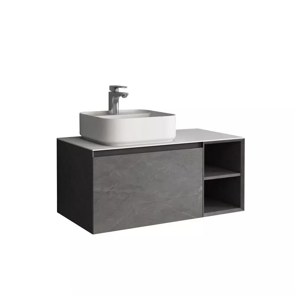 Aquarius Wall Mounted Unit Grey Marble / Solid White Aquarius JF-Series 900mm Single Drawer Vanity Unit with Countertop