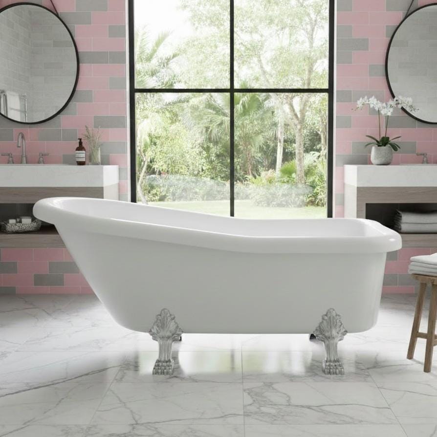 Aquarius Bathrooms Roll Top and Slipper Freestanding Bath Aquarius Timeless Freestanding Slipper Bath with Chrome Lions Paw Feet