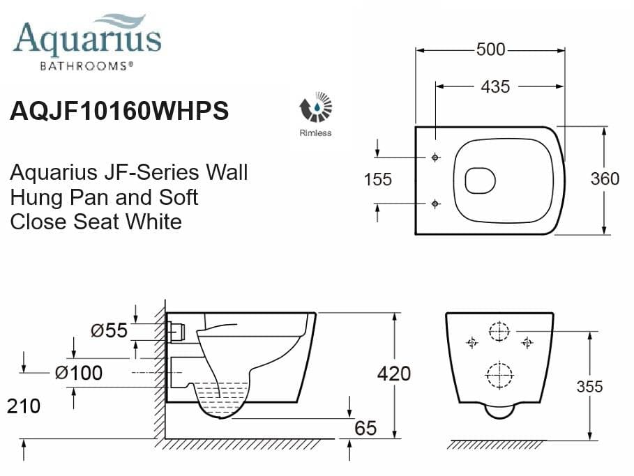 Aquarius Bathrooms Wall Hung Toilet Aquarius JF-Series Wall Hung Pan and Soft Close Seat White