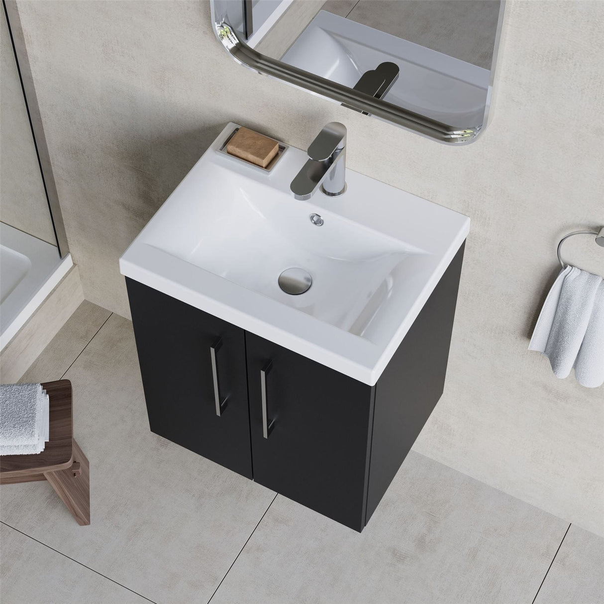 Aquarius Floor Standing Vanity Unit Aquarius Brisbane 500mm Wall Hung 2 Door Vanity Unit with 1 Tap Hole Mid Edge Basin