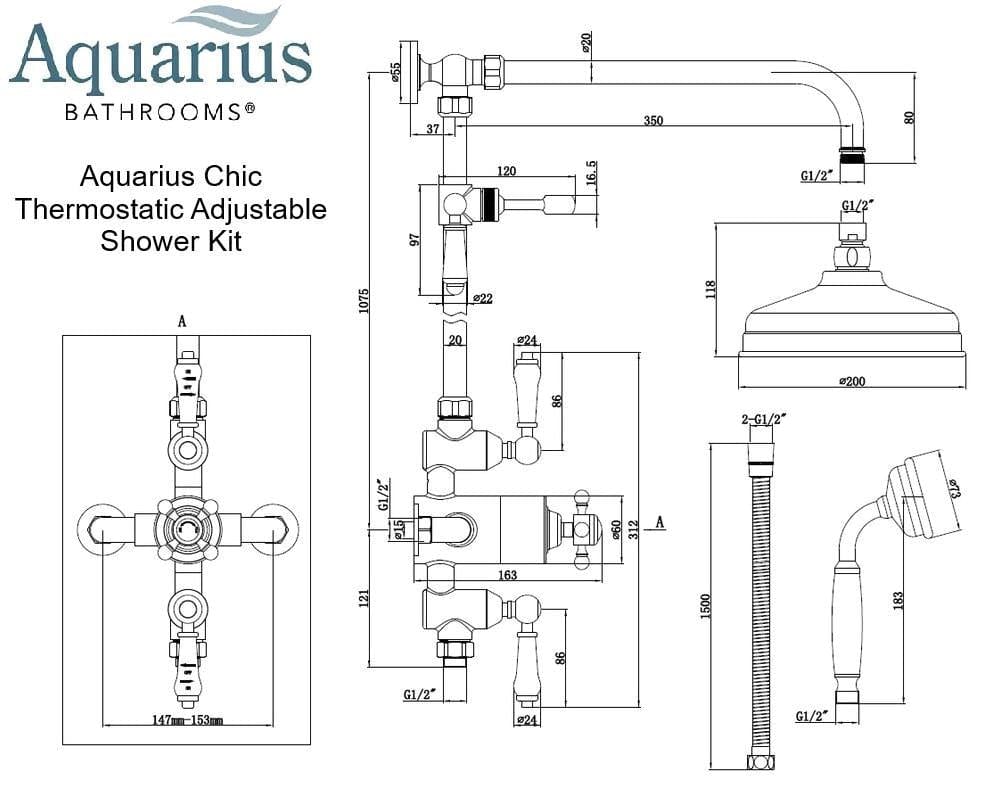 Aquarius Bathrooms Shower Set Aquarius Chic Thermostatic Exposed Adjustable Shower Kit