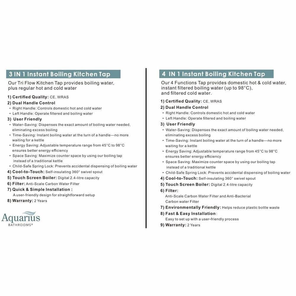 Aquarius Bathrooms Instant Hot Water Tap Aquarius TrueCook Square 4-in-1 Instant Hot Water Kitchen Tap with Square Spout