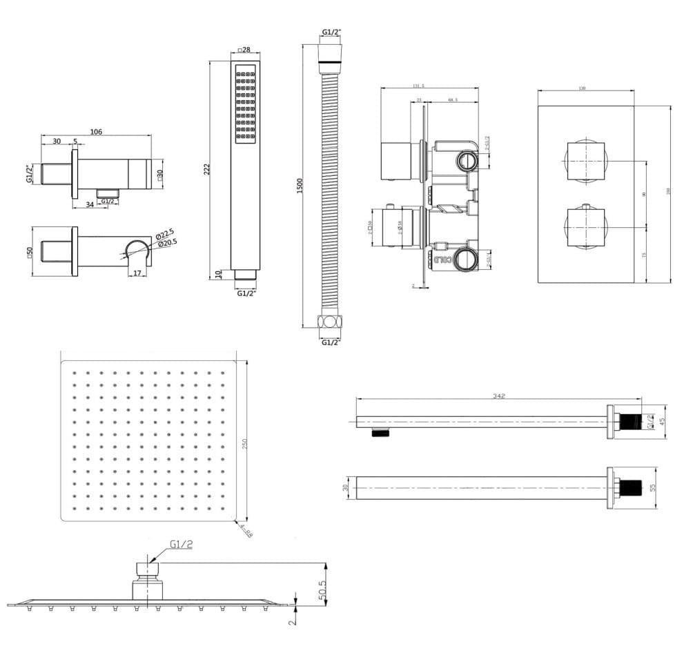 Aquarius Bathrooms Concealed Valve Kit Aquarius RainLux Square Chrome 2 Outlet Shower Bundle AQRLKIT04CR