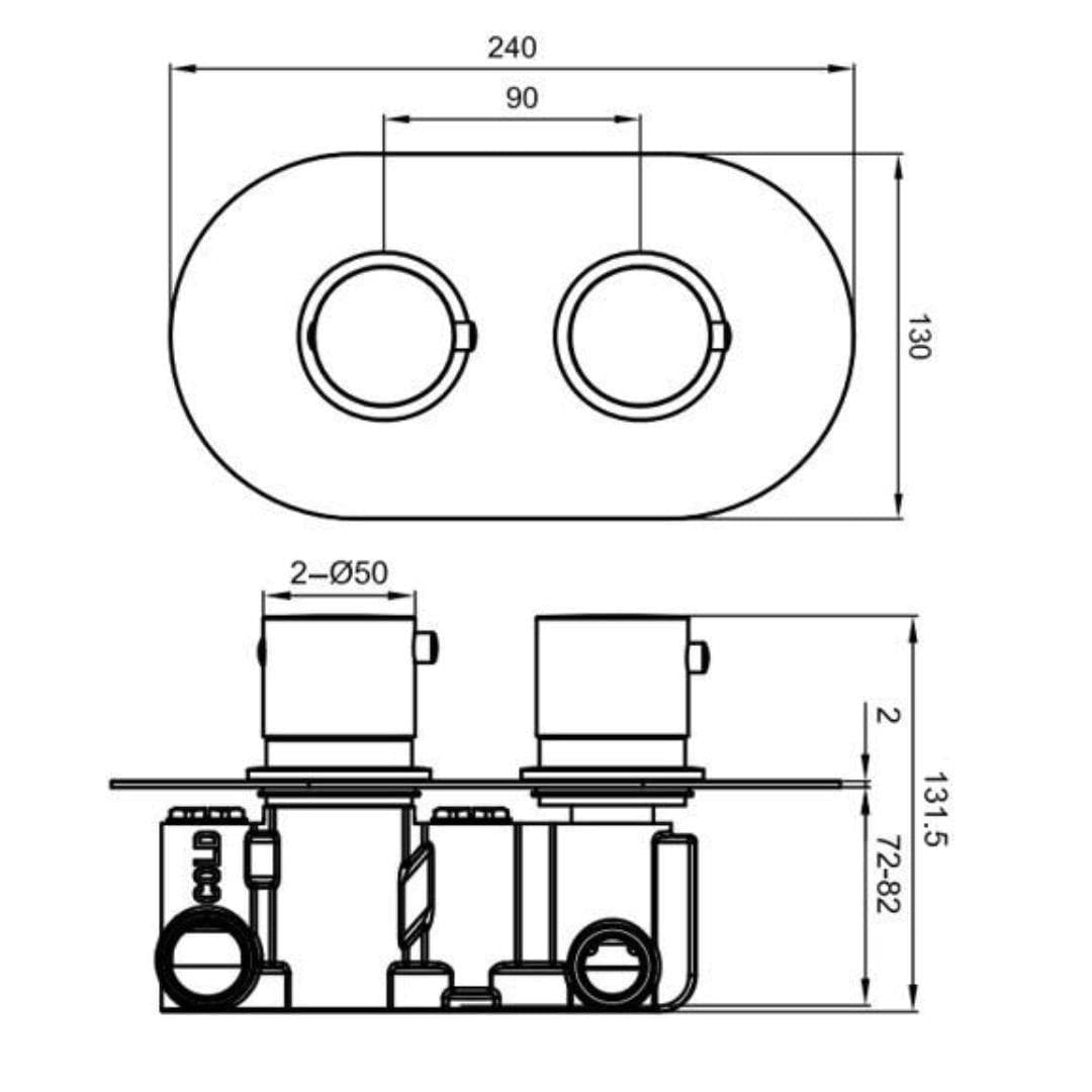 Aquarius Bathrooms Concealed Shower Valve Aquarius RainLux Round 2 Outlet Concealed Shower Valve
