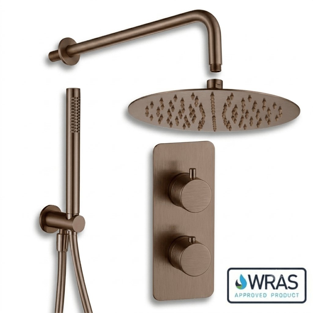 Aquarius Bathrooms Concealed Shower Set Brushed Bronze Aquarius RainLux 2 Outlet Thermostatic Shower Set with Shower Head and Single Function Handset