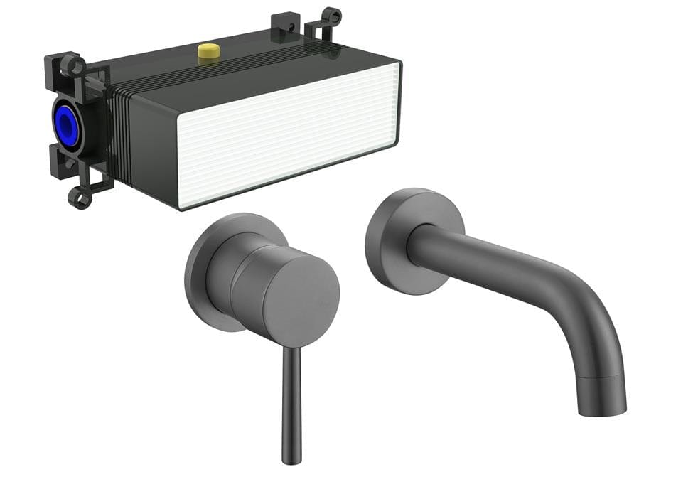 Aquarius Bathrooms Wall Mounted Basin Tap Gunmetal Grey Aquarius RF-Series EZ-BOX Wall Mounted Basin Mixer Tap