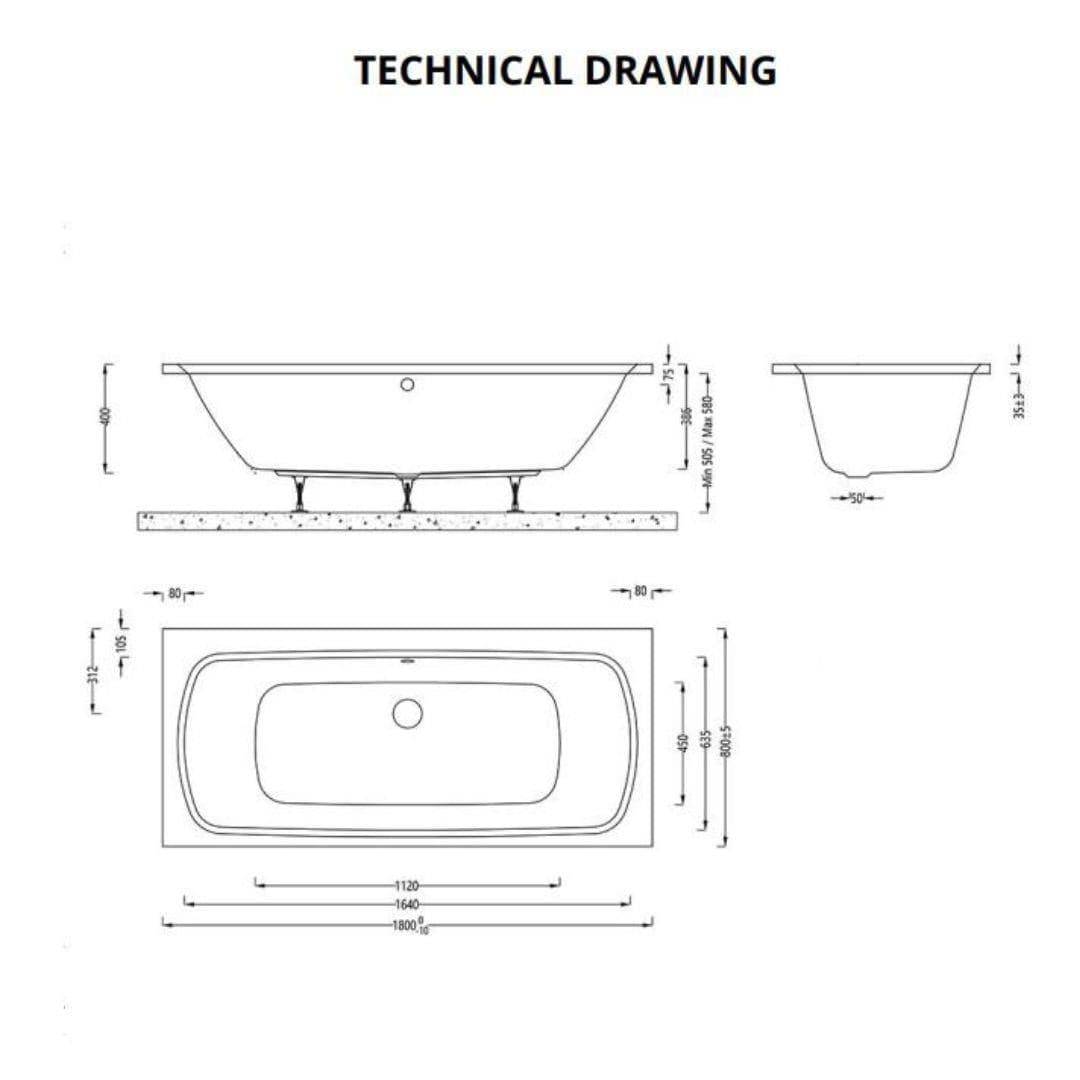 Aquarius Bathrooms Double Ended Bath 1800 x 800mm Aquarius Agar Double Ended Standard Bath