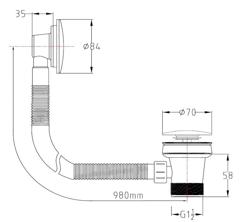 Aquarius Bathrooms Bath Waste Aquarius FT Easy Clean Click Clack Bath Waste and Overflow