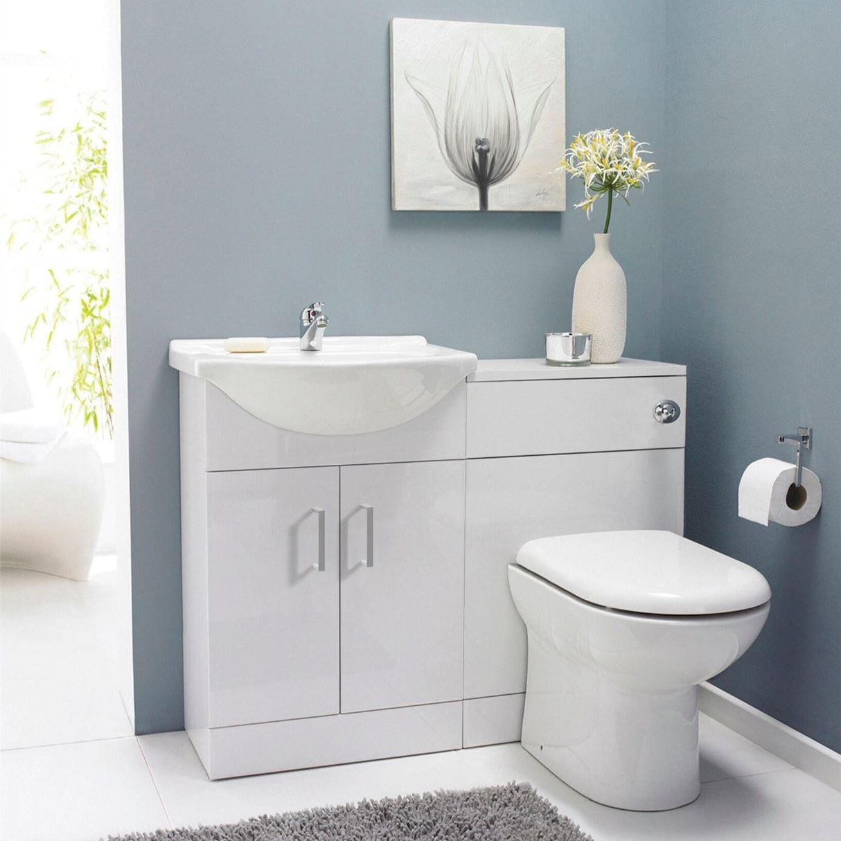 Aquarius Floor Standing Vanity Unit Aquarius Canberra 1050mm 2 Door Floor Standing Vanity Unit and Back to Wall WC Unit Combination with 1 Tap Hole Round Basin