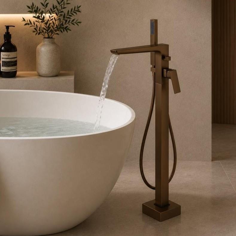 Aquarius Bathrooms Freestanding Bath Filler Brushed Bronze Aquarius Hydro Floor Standing Bath Shower Mixer Tap with Shower Kit