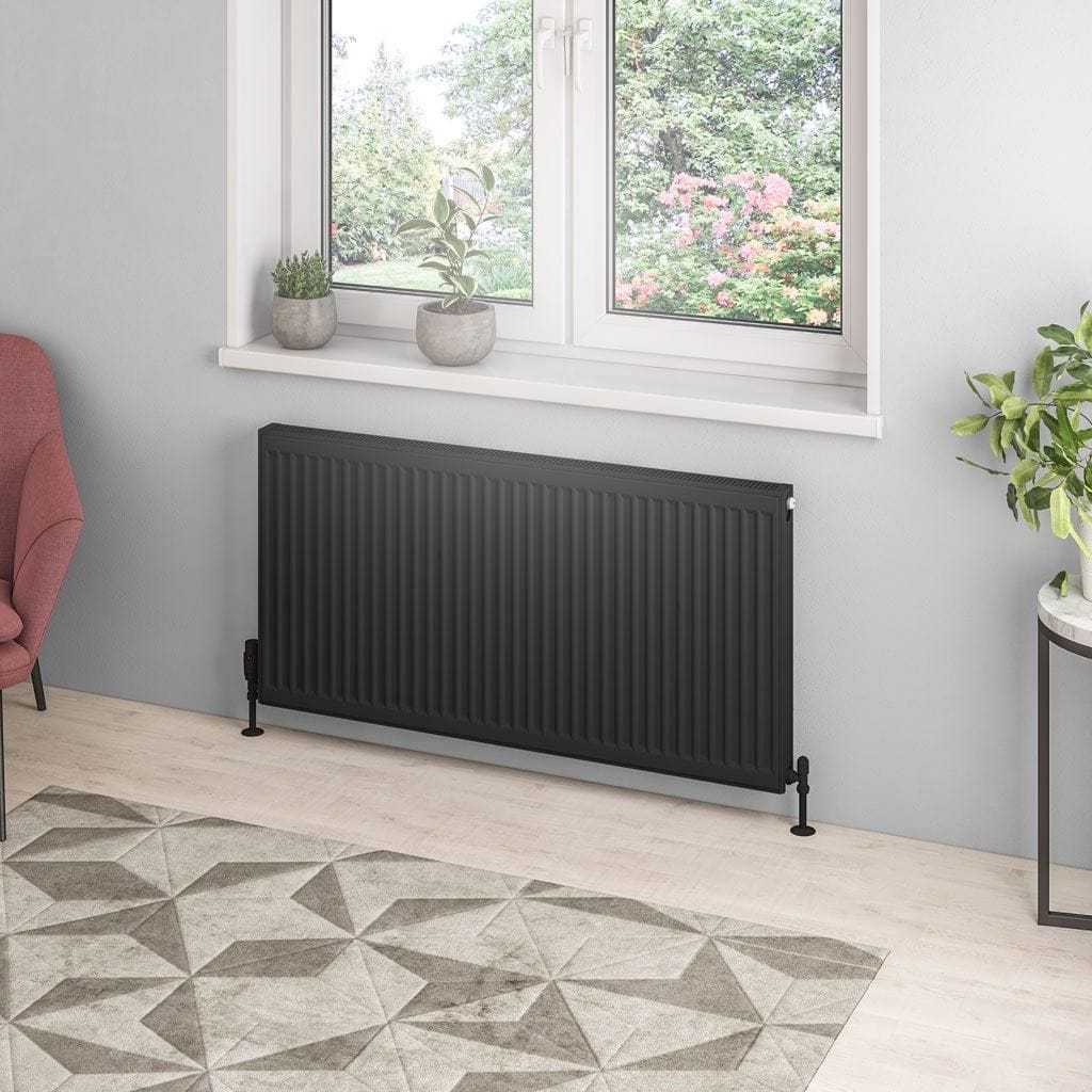 Aquarius Bathrooms Type 21 600 x 1200 Aquarius Type 21 Compact Panel Radiator In Matt Black