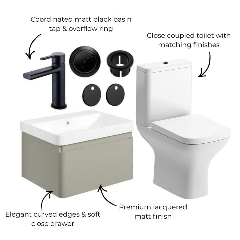 Aquarius Vanity Unit Aquarius Sophie 605mm Wall Hung Vanity Unit, Close Coupled Toilet, Tap and Fittings Bundle
