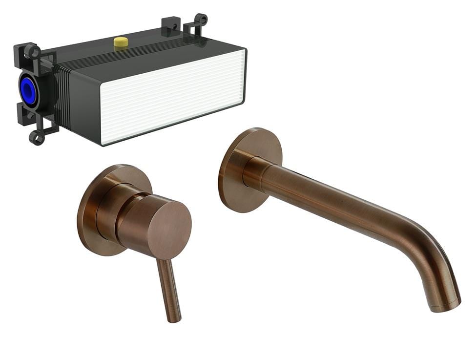 Aquarius Bathrooms Wall Mounted Basin Tap Brushed Bronze Aquarius RF-Series EZ-BOX Wall Mounted Basin Mixer Tap