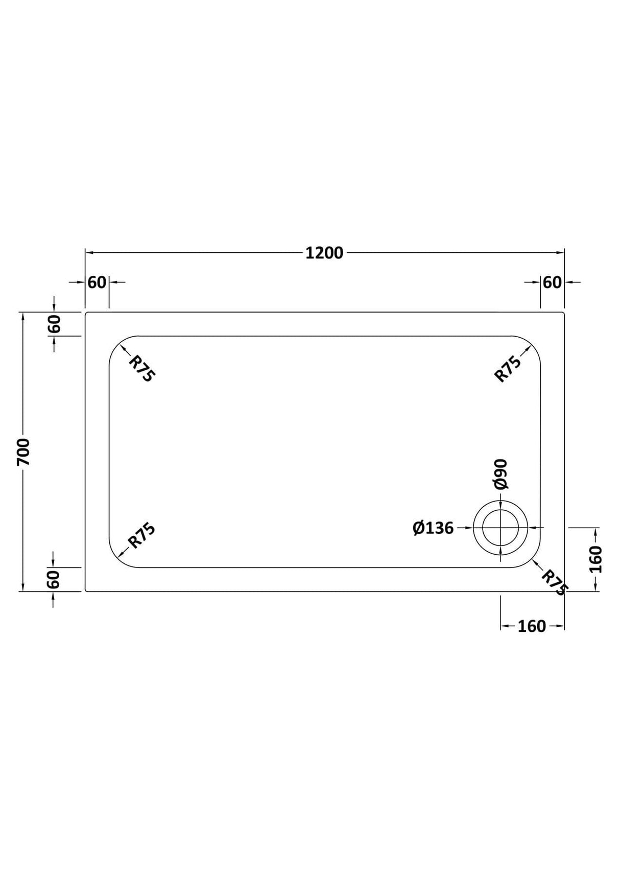 Aquarius Bathrooms Quadrant Shower Tray 1200x700mm Aquarius Urbano 45mm Rectangular Stone Resin Anti Slip Shower Tray