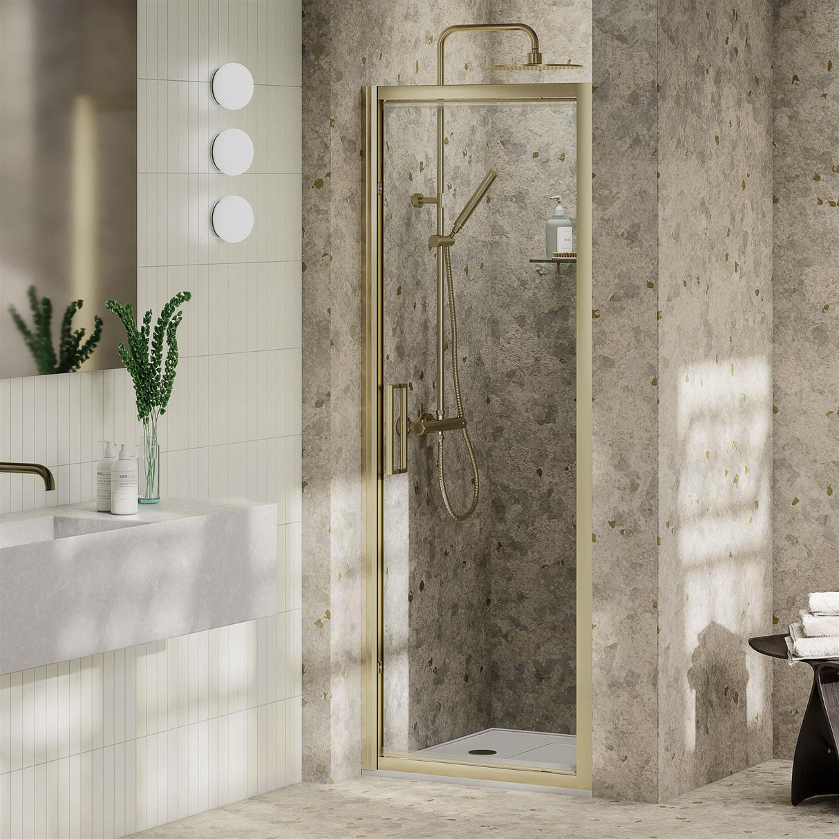 Aquarius Bathrooms Pivot Shower Door Brushed Brass / 900mm Aquarius Pluvia 8mm Pivot Shower Door