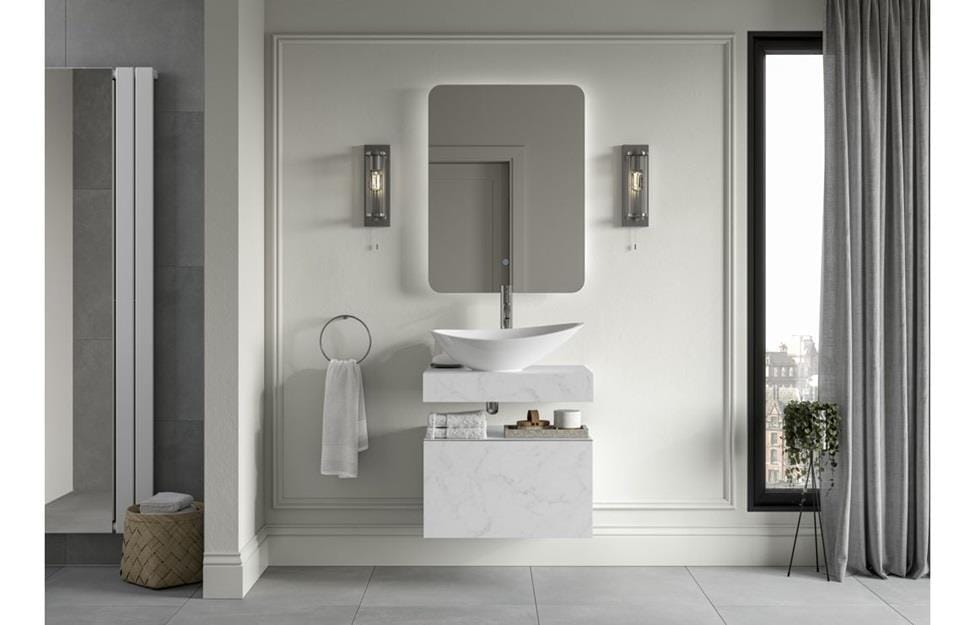 Aquarius Console Unit Aquarius Marblesque One Drawer Storage Unit and Console Shelf White Marble Effect