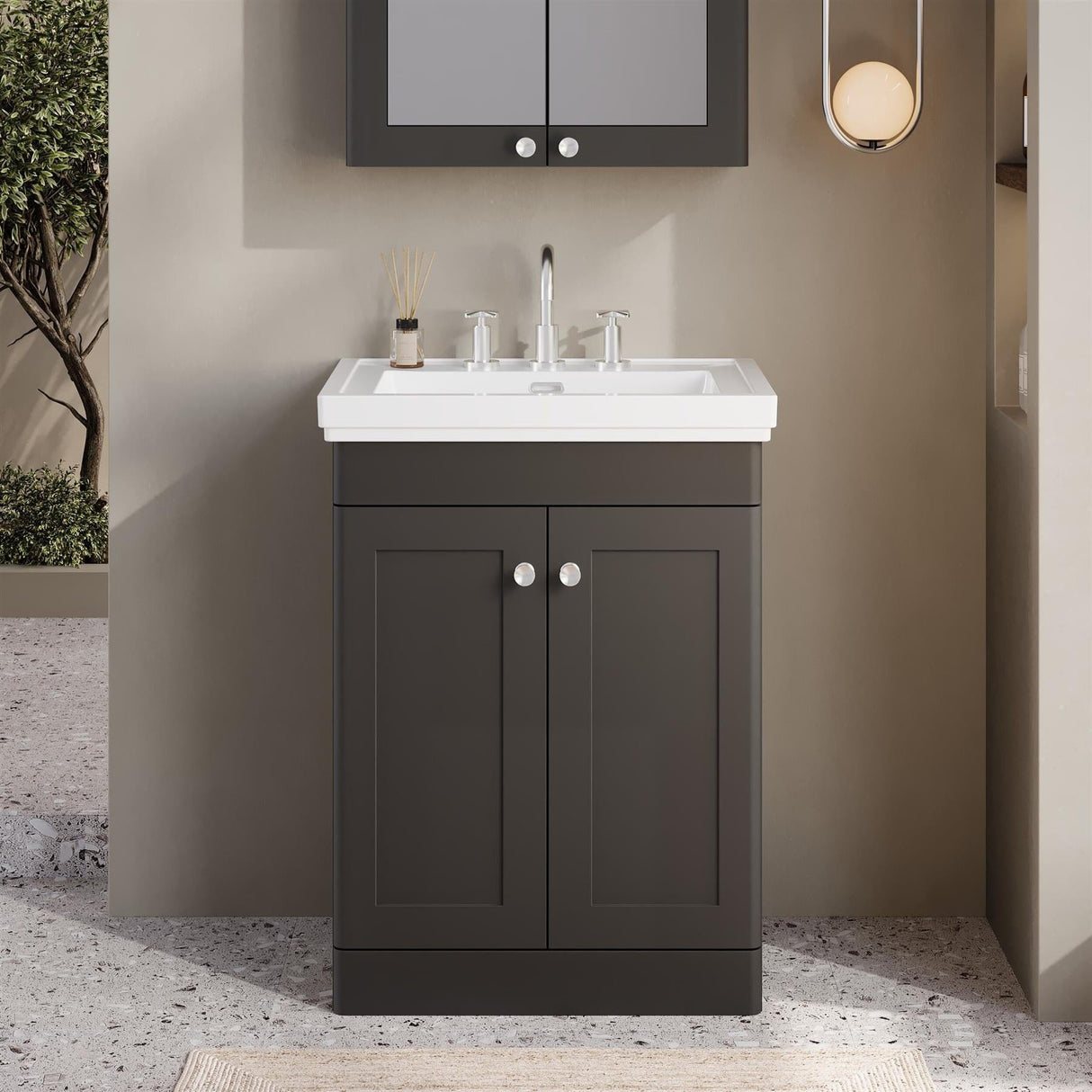 Aquarius Bathrooms Floor Standing Vanity Unit Soft Black / 3 Aquarius Leighton 600mm Floor Standing Two Door Vanity Unit with Basin
