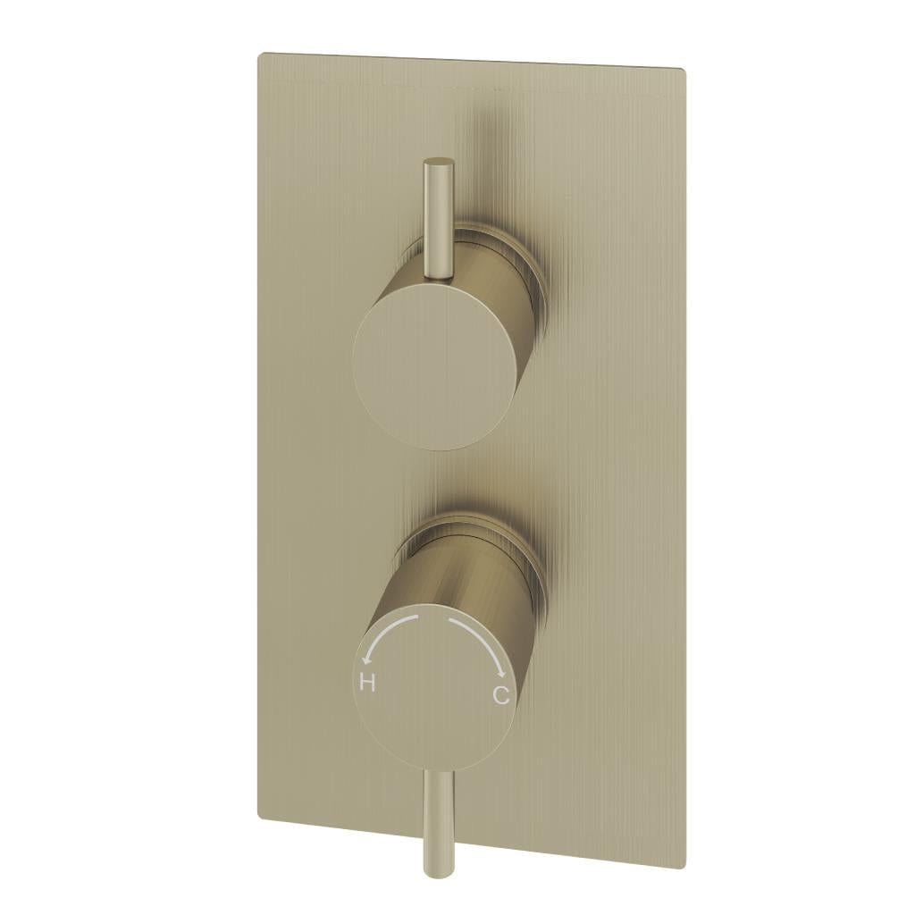 Aquarius Bathrooms Concealed Shower Valve Brushed Brass Aquarius Modern Round Thermostatic Two Way Concealed Shower Valve