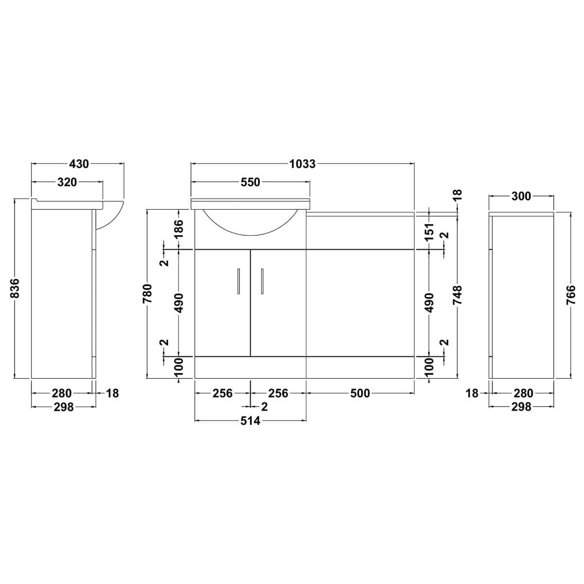 Aquarius Floor Standing Vanity Unit Aquarius Canberra 1050mm 2 Door Floor Standing Vanity Unit and Back to Wall WC Unit Combination with 1 Tap Hole Round Basin