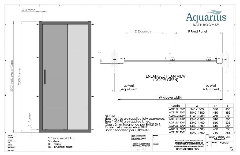 Aquarius Bathrooms Sliding Shower Door Aquarius Pluvia 8mm Sliding Shower Door