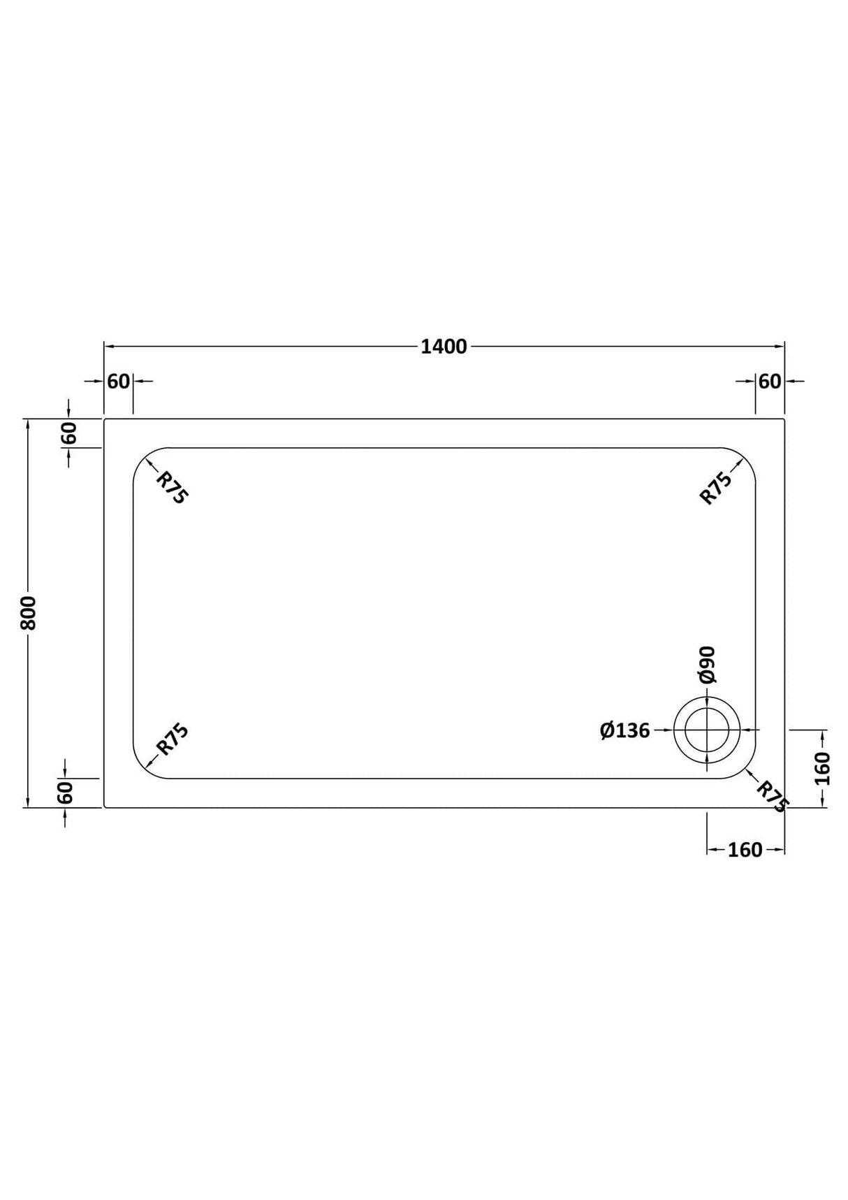 Aquarius Bathrooms Quadrant Shower Tray 1400x800mm Aquarius Urbano 45mm Rectangular Stone Resin Anti Slip Shower Tray
