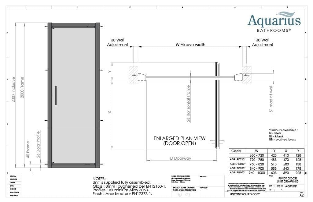 Aquarius Bathrooms Pivot Shower Door Aquarius Pluvia 8mm Pivot Shower Door