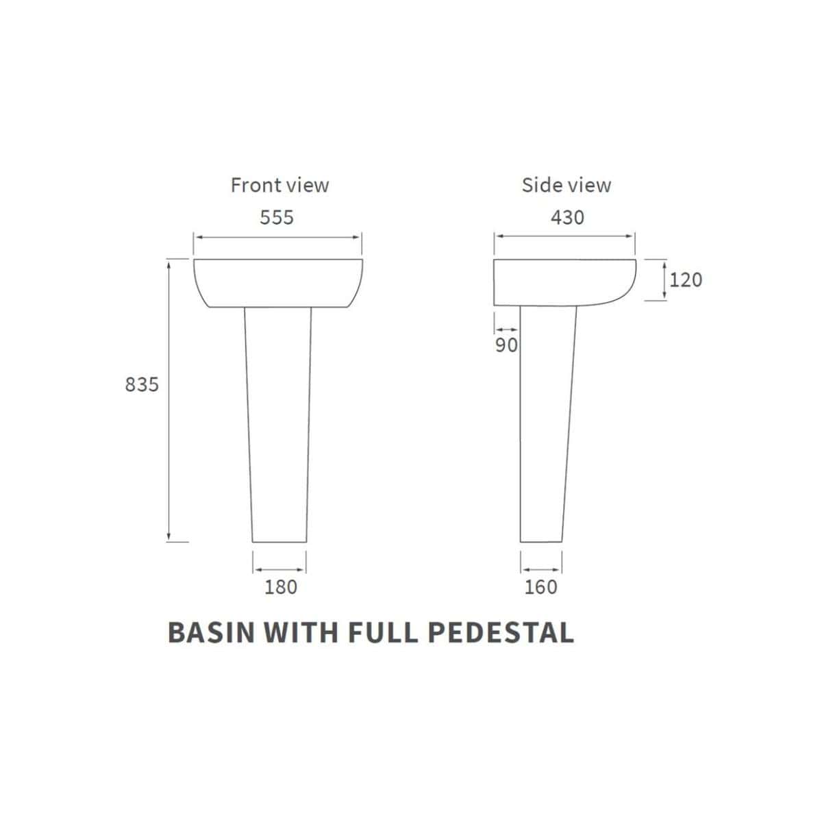 Aquarius Bathrooms Pedestal Basin Aquarius Emma 550mm 1 Tap Hole Basin with Pedestal