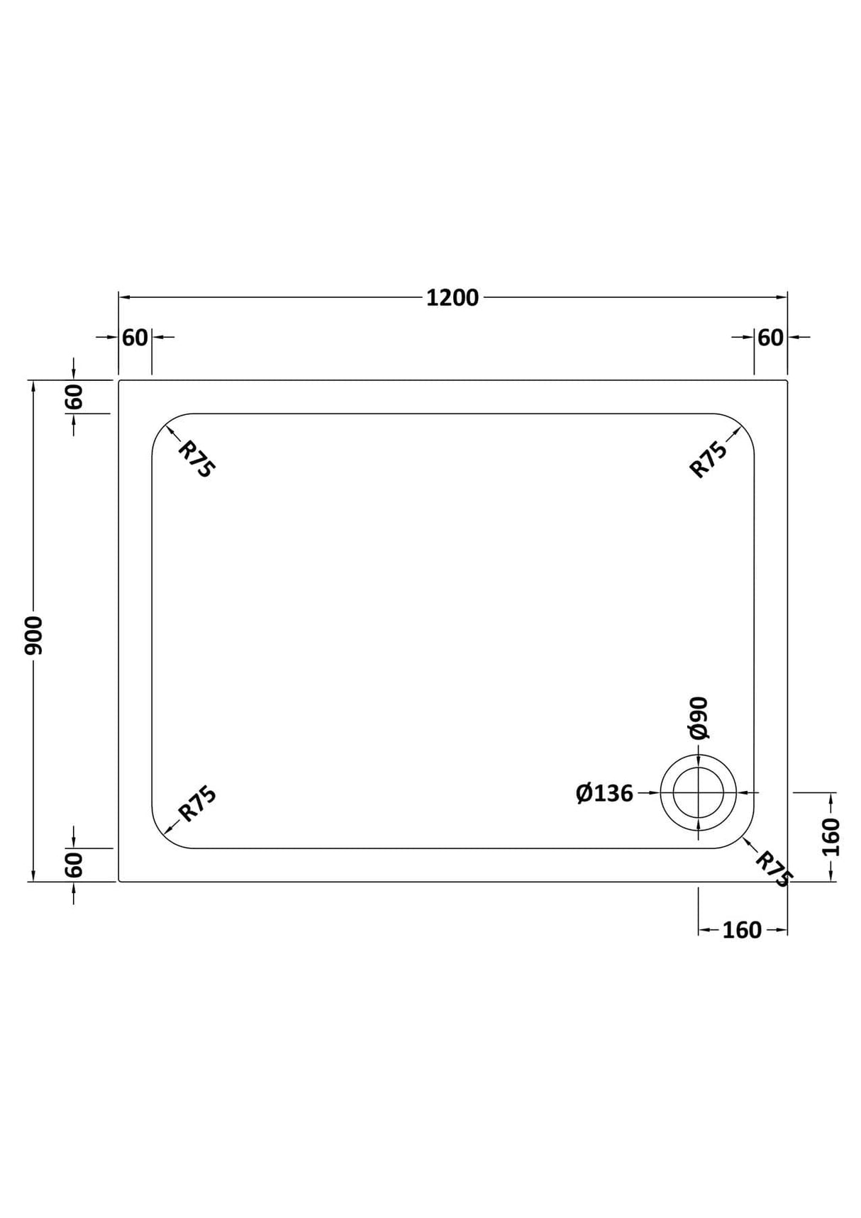 Aquarius Bathrooms Rectangle Shower Tray 1200x900mm Aquarius Urbano Rectangular 45mm Stone Resin Shower Tray in White
