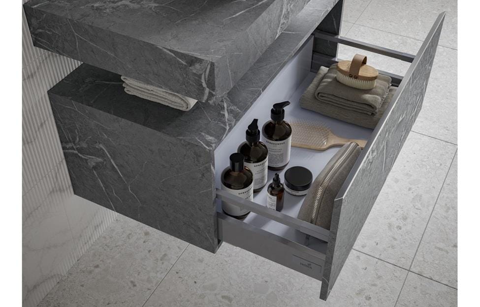 Aquarius Console Unit Aquarius Marblesque One Drawer Storage Unit and Console Shelf Grey Marble Effect