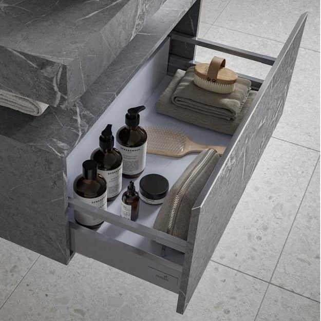 Aquarius Console Unit Aquarius Marblesque One Drawer Storage Unit and Console Shelf Grey Marble Effect
