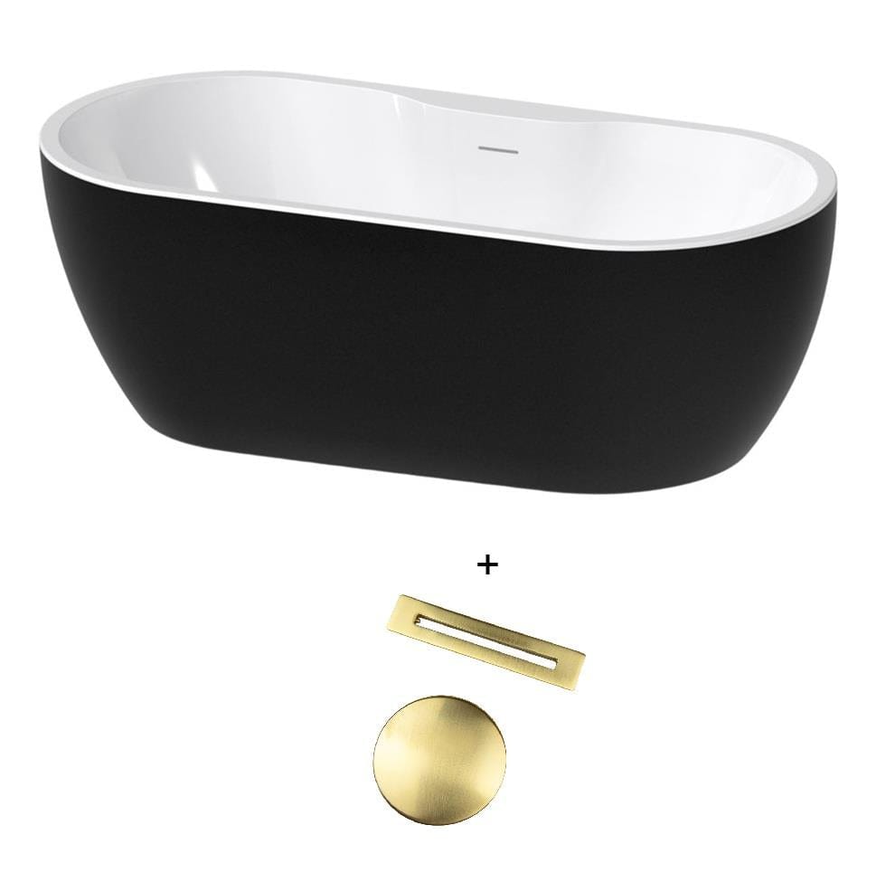 Aquarius Bathrooms Freestanding Bath Brushed Brass Aquarius Luxor Freestanding Soaking Bath Tub - 1650 x 745mm - Gloss Black