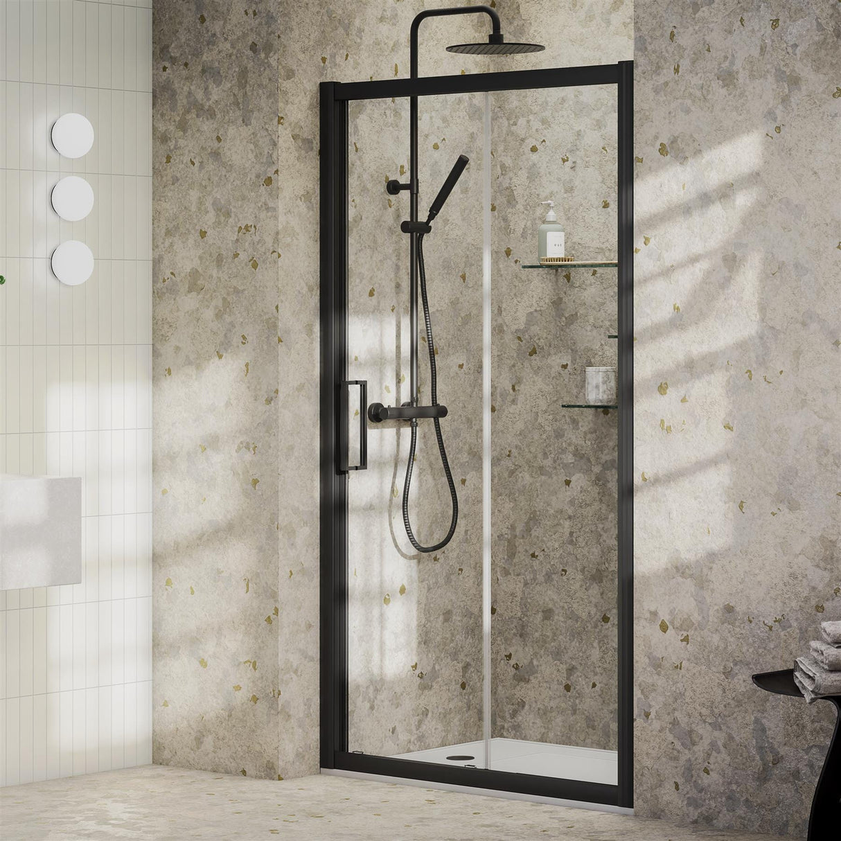 Aquarius Bathrooms Sliding Shower Door Black / 1700mm Aquarius Pluvia 8mm Sliding Shower Door