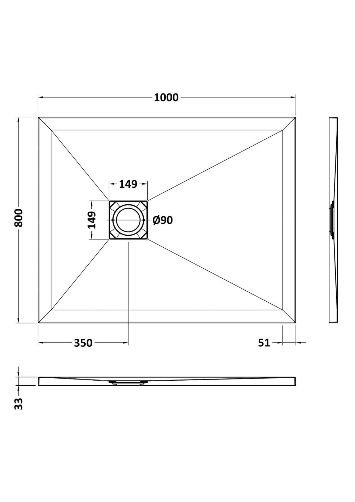 Aquarius Bathrooms Rectangle Shower Tray 1000x800mm Aquarius Urbano Slimline 33mm Slate Effect Rectangular Stone Resin Shower Tray in Grey Slate