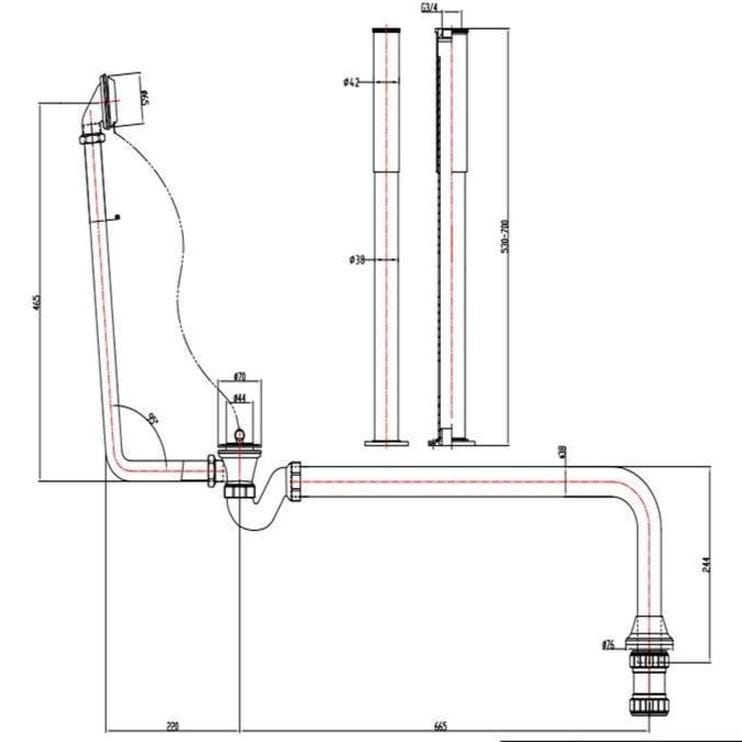 Aquarius Bathrooms Exposed Bath Waste Aquarius FT Exposed Bath Plug and Chain Waste with Pipe Shrouds