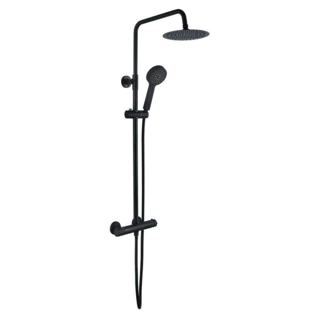 Aquarius Exposed Thermostatic Bar Shower Overhead and Handheld Shower in Matt Black