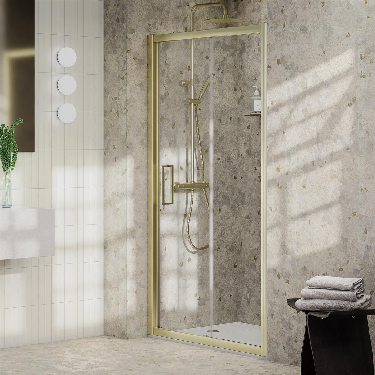 Aquarius Bathrooms Sliding Shower Door Brushed Brass / 1700mm Aquarius Pluvia 8mm Sliding Shower Door