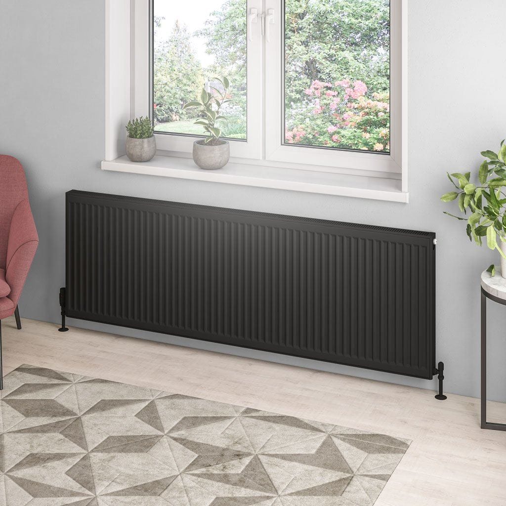 Aquarius Bathrooms Type 21 600 x 1800 Aquarius Type 21 Compact Panel Radiator In Matt Black