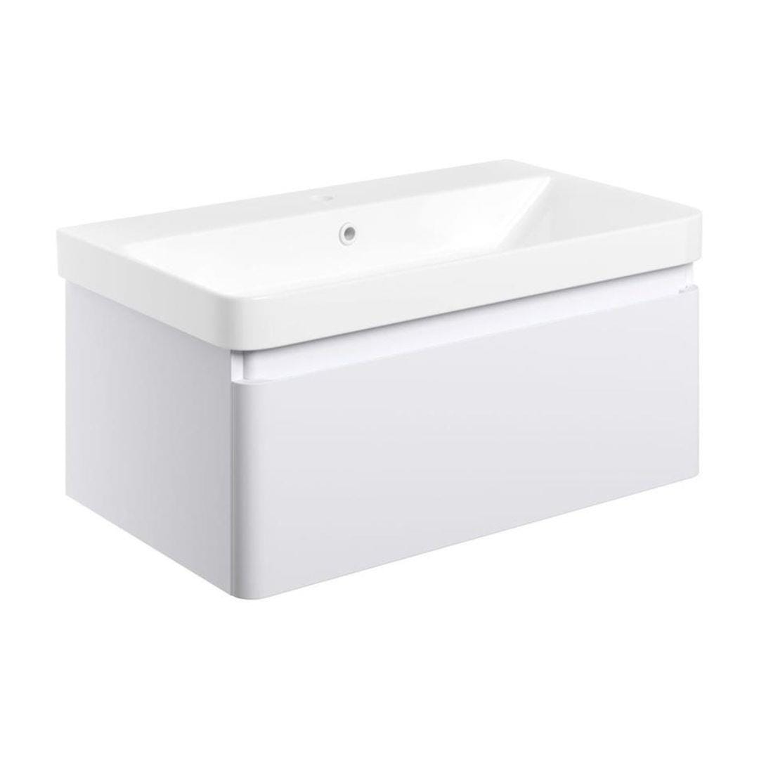 Aquarius Bathrooms Wall Mounted Vanity Unit 805mm / Matt White Aquarius Sophie Wall Hung One Drawer Vanity Unit with 1 Tap Hole Basin