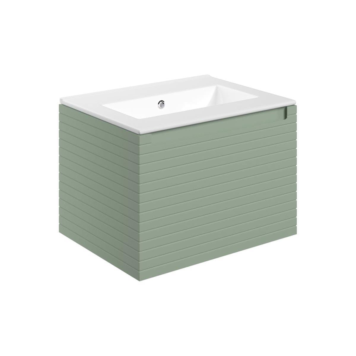 Aquarius Bathrooms Wall Mounted Vanity Unit Matt Willow Green / 0 Tap Hole Thin Edge Ceramic Basin Aquarius Contour 615mm Wall Mounted One Drawer Vanity Unit with Basin