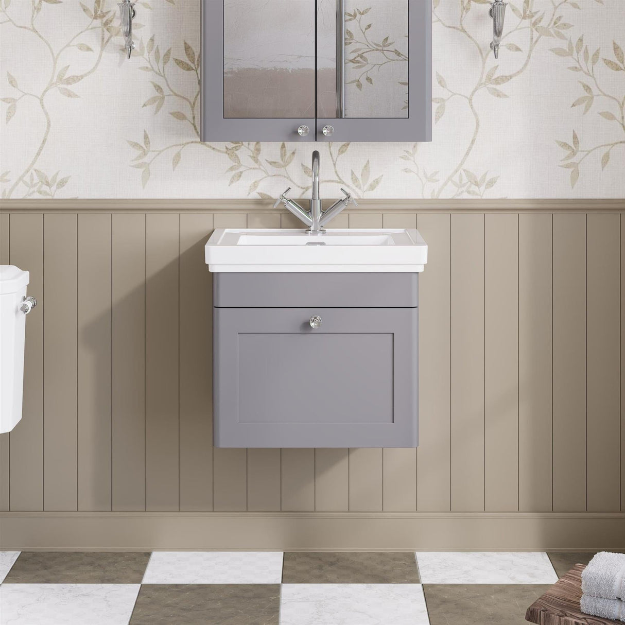 Aquarius Wall Mounted Vanity Unit Grey / 1 Aquarius Leighton 500mm Wall Mounted One Drawer Vanity Unit with Basin