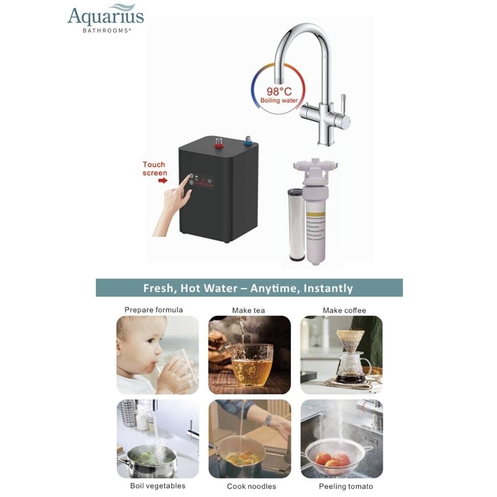 Aquarius Bathrooms Instant Hot Water Tap Aquarius TrueCook 3-in-1 Instant Hot Water Kitchen Tap with Swan Spout