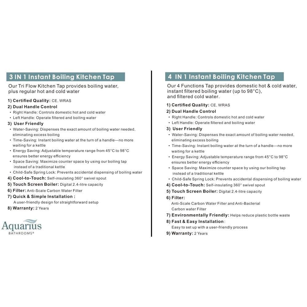 Aquarius Bathrooms Instant Hot Water Tap Aquarius TrueCook 3-in-1 Instant Hot Water Kitchen Tap with Swan Spout