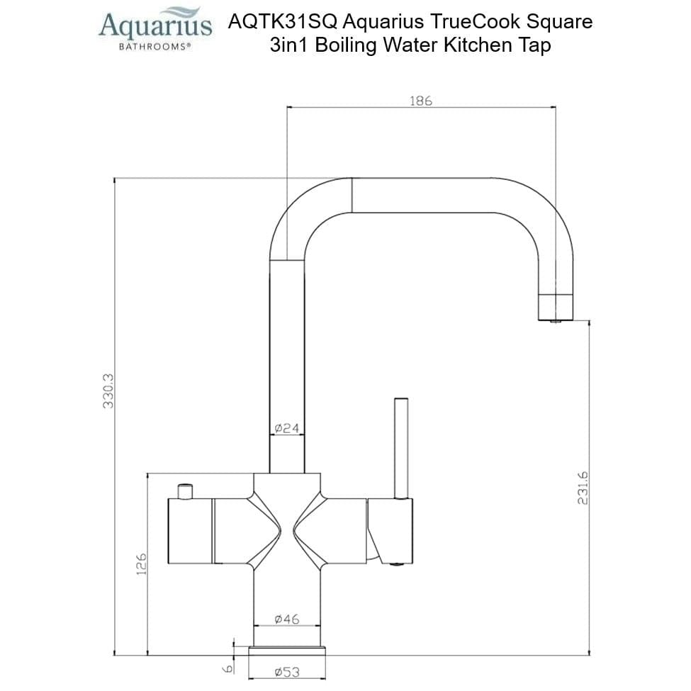 Aquarius Bathrooms Instant Hot Water Tap Aquarius TrueCook 3-in-1 Instant Hot Water Kitchen Tap with Square Spout