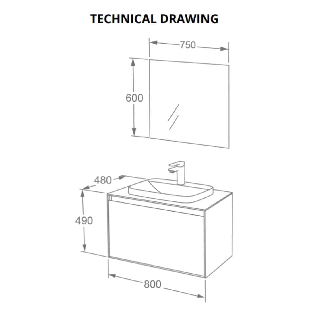 Aquarius Wall Mounted Vanity Unit Aquarius KF-Series One Drawer 800mm Vanity Unit with Countertop