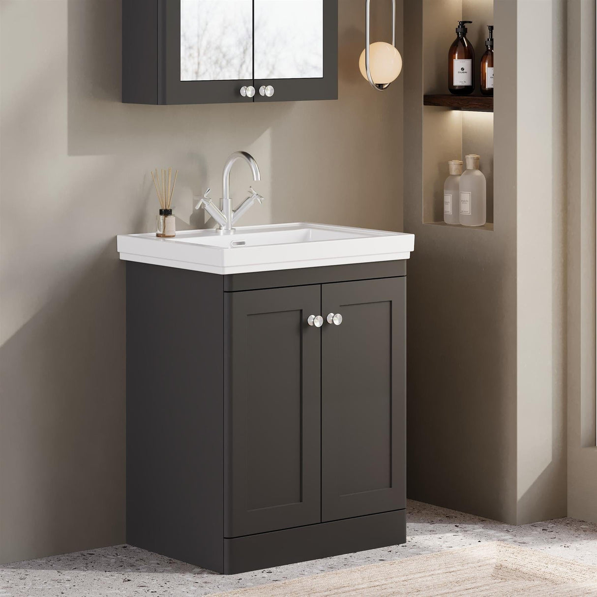 Aquarius Bathrooms Floor Standing Vanity Unit Aquarius Leighton 600mm Floor Standing Two Door Vanity Unit with Basin