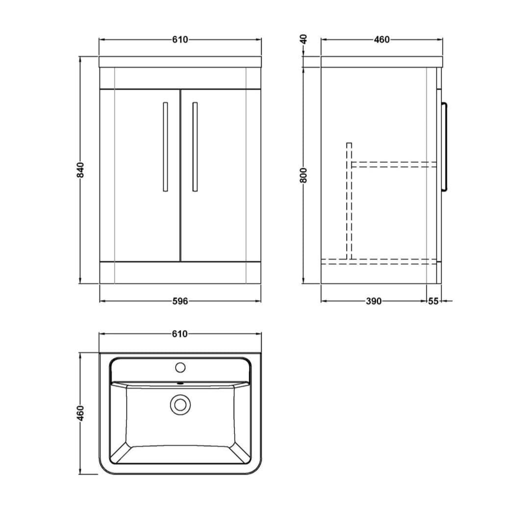 Aquarius Floor Standing Vanity Unit Aquarius Perth 600mm 2 Door Floor Standing Vanity Unit with 1 Tap Hole Basin