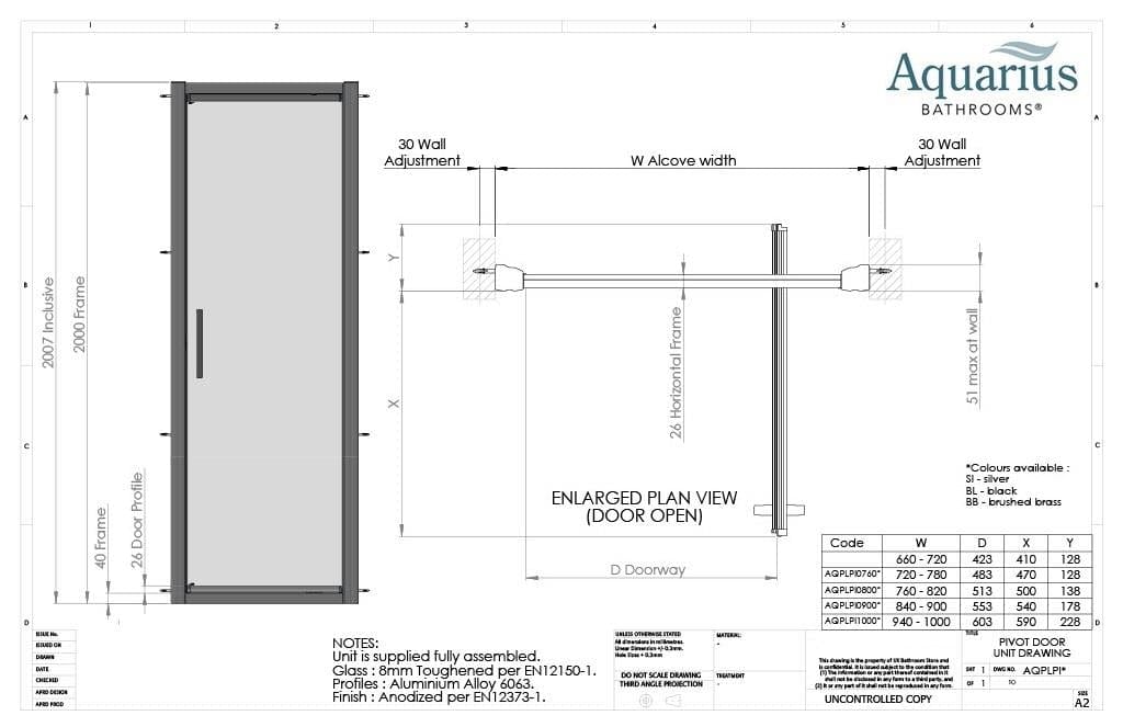 Aquarius Bathrooms Pivot Shower Door Aquarius Pluvia 8mm Pivot Shower Door
